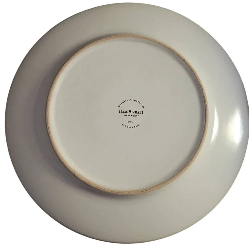 Isaac Mizrahi NY Dinner Plates Caribbean Blue Embossed White Large Rim Set of 2